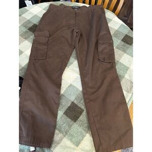 Reset Mens Cargo Pants Brown Straight Leg Utility Workwear Trousers 36x30